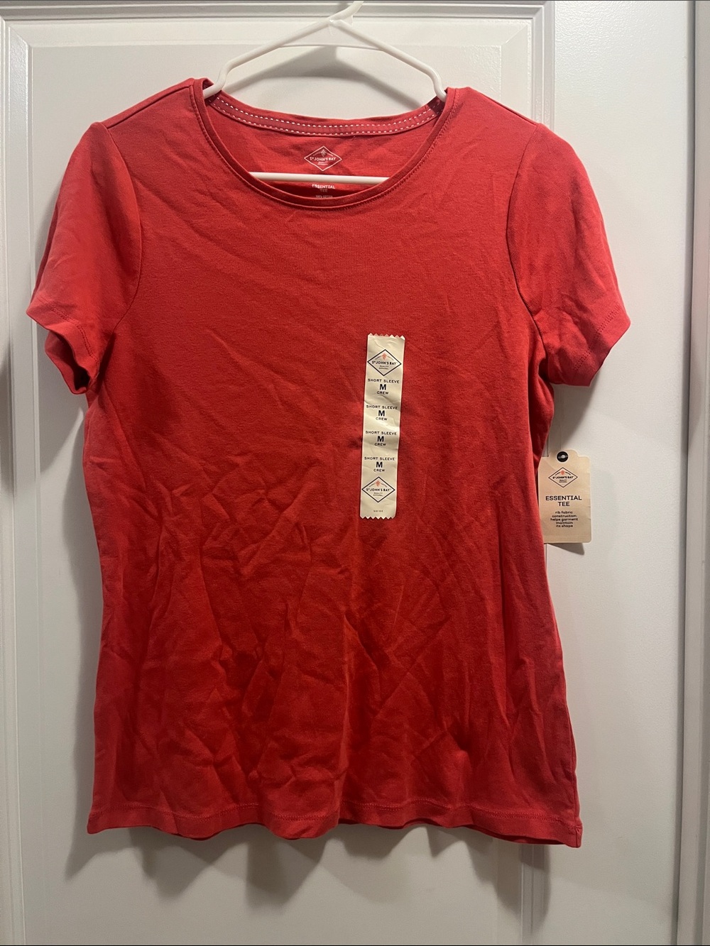 St. John's Bay Coral Claret Red Crew Neck Short Sleeve Tee Brand New with Tags